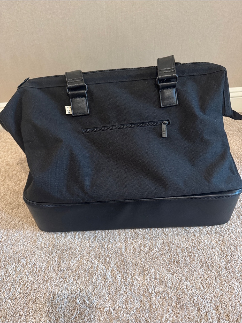 BEIS Black Travel Weekender Bag with Bottom Compartment